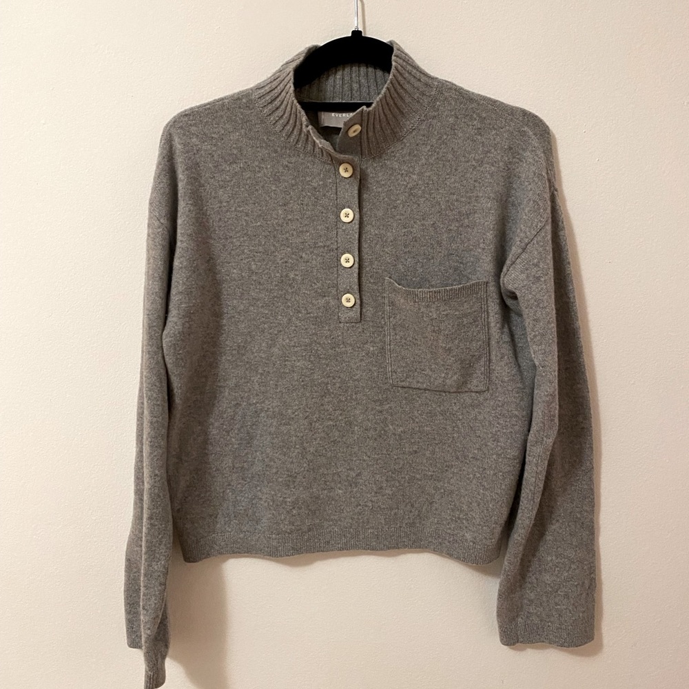 Grey Everlane Cashmere Button Sweater SMALL